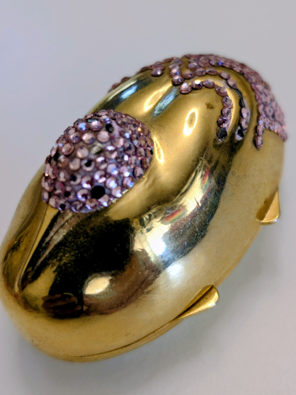 Judith Leiber Duck Pillbox Pink Crystals Gold Tone Pill Box